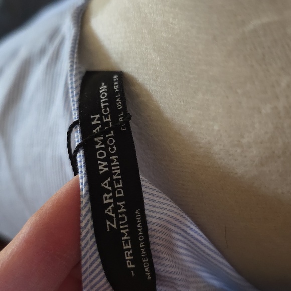 Zara Blue Striped Peplum Blouse - Picture 2 of 7